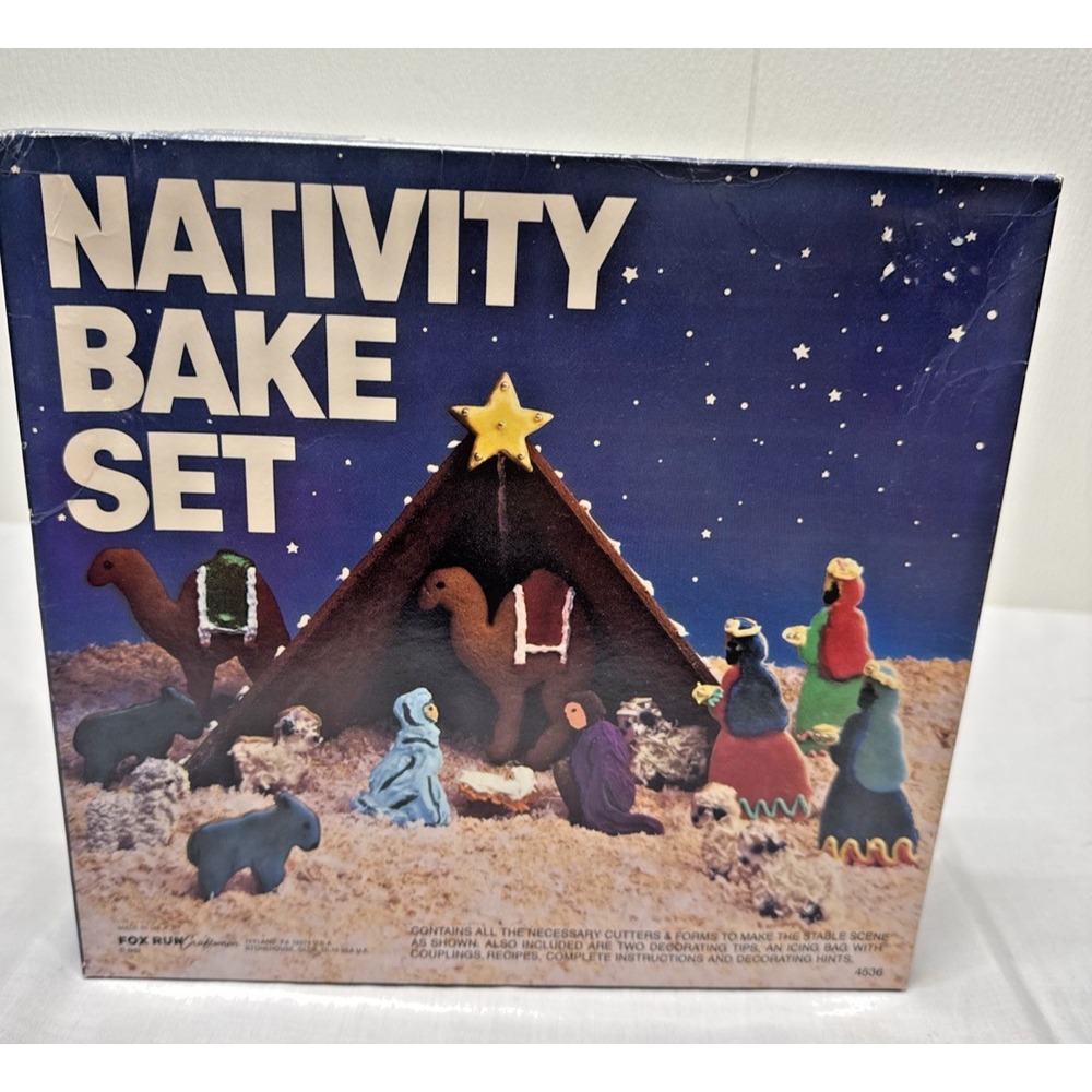 Vintage 1985 Fox Run Nativity Baking Set Metal Cookie Cutters Manger Scene New